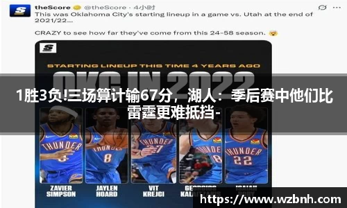 1胜3负!三场算计输67分，湖人：季后赛中他们比雷霆更难抵挡-